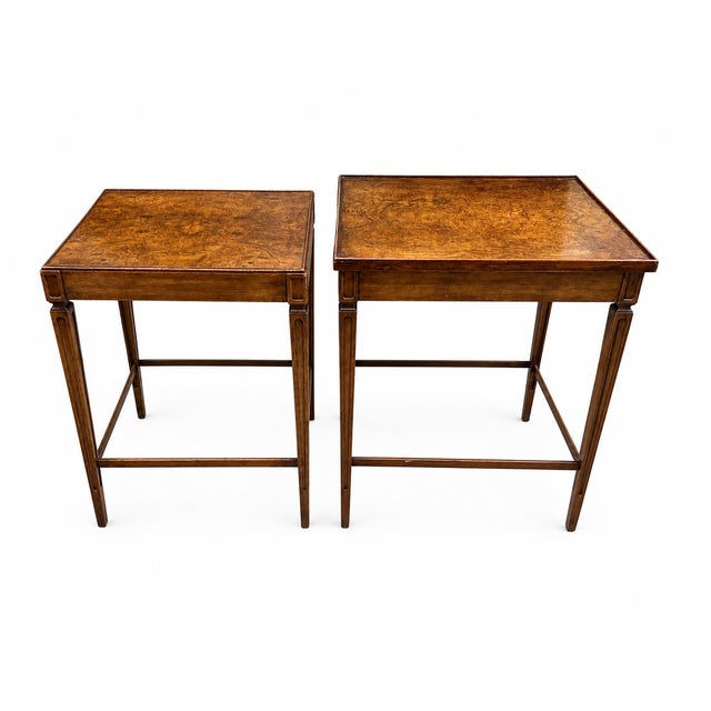 Pair of Baker Furniture Burl Wood Nesting Tables With Gallery Tray Tops For Sale In New York - Image 6 of 11