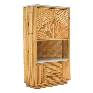 Corner Highboard in Rattan and Marble by Achille Ripamonti, 1980s For Sale