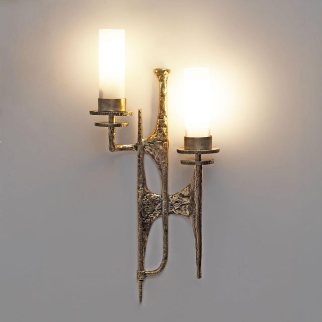 Brutalist Bronze Wall and Murano Glass Sconces, 2000, Set of 2 For Sale - Image 6 of 9