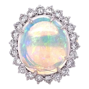 GIA Certified 4.09-carat White Opal and Diamond Halo in Platinum and Gold Ring, Size 6.25