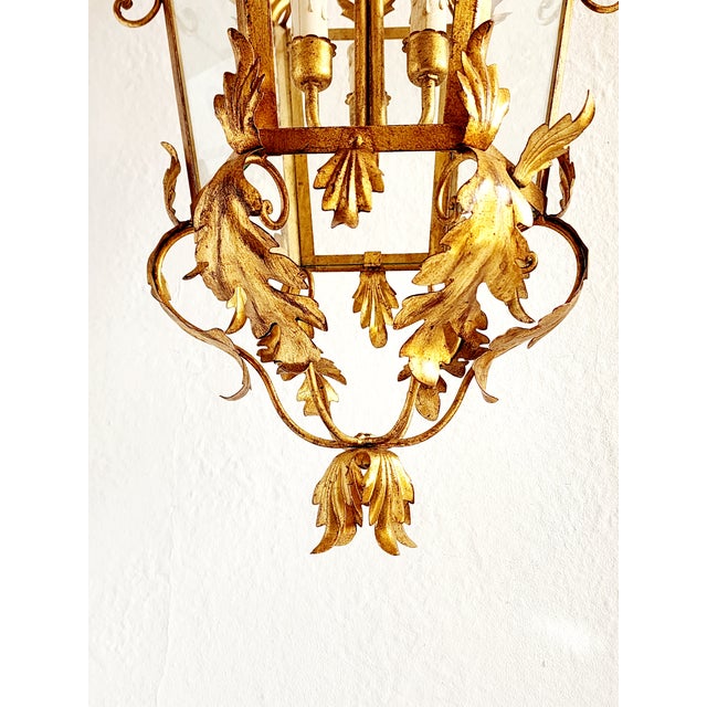 Metal Vintage Italian Gilt Iron Louis XVI Style Hanging Lantern For Sale - Image 7 of 12