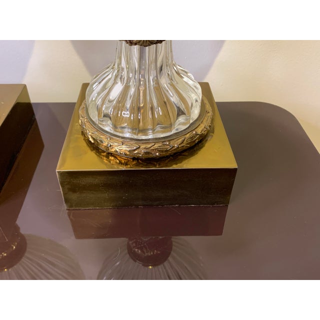 Pair of Seguso Murano Lamps by Marbro of Hollywood Clear Seguso Murano Glass with Gilt Metal Mounts. To Top of Covered...