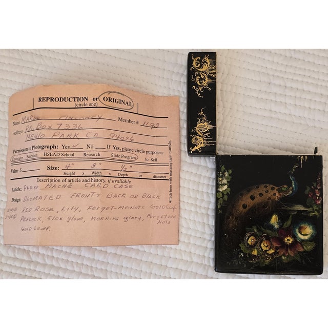 Late 19th Century Victorian Painted Desk Ensemble With Card Holder, Paper Organizer, and Tin Tray For Sale - Image 4 of 12