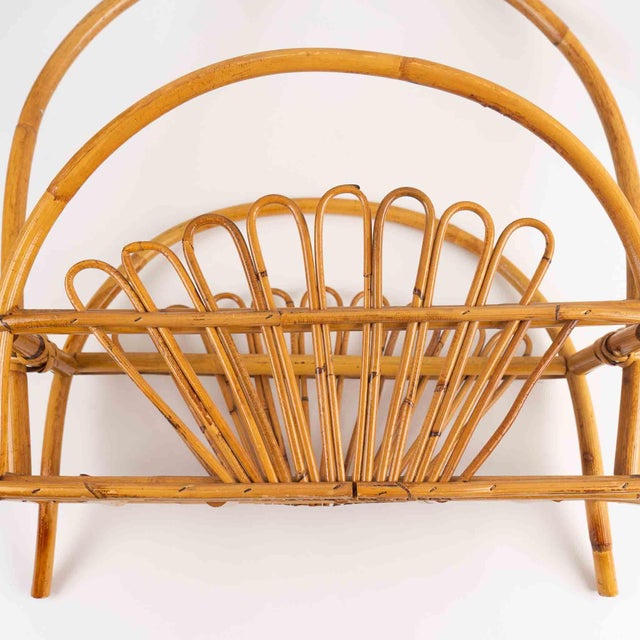 Vintage 1960s Rattan Magazine Rack With Fan Arch Design, Franco Albini Style For Sale - Image 10 of 10