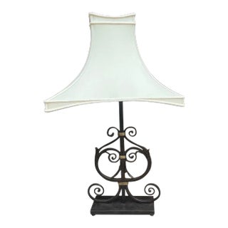 1990s Safavieh Regal Bronze Lamp W/ Unique Shade For Sale