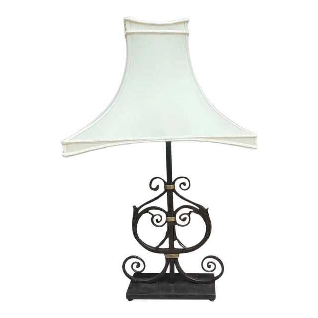 1990s Safavieh Regal Bronze Lamp W/ Unique Shade For Sale