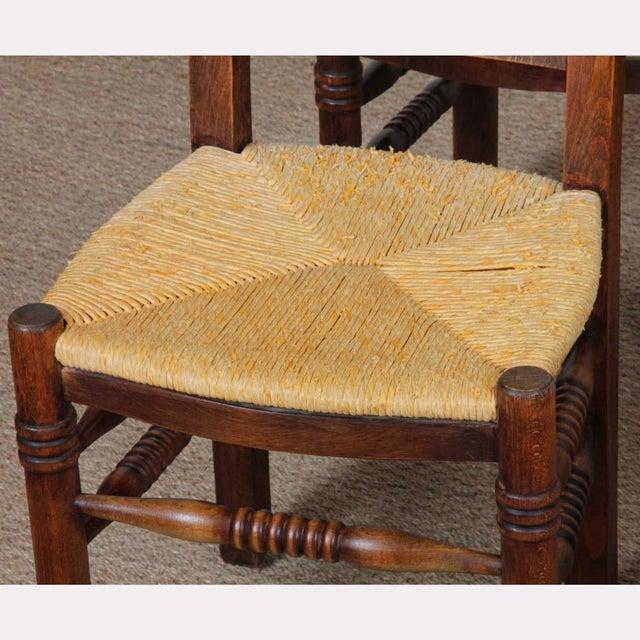 French Straw-Seated Wooden Chairs, 1940s, Set of 4 For Sale - Image 3 of 11