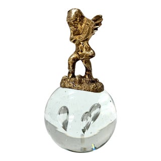 Vintage Gold-Tone Cherub on Bubble Glass Orb Paperweight For Sale