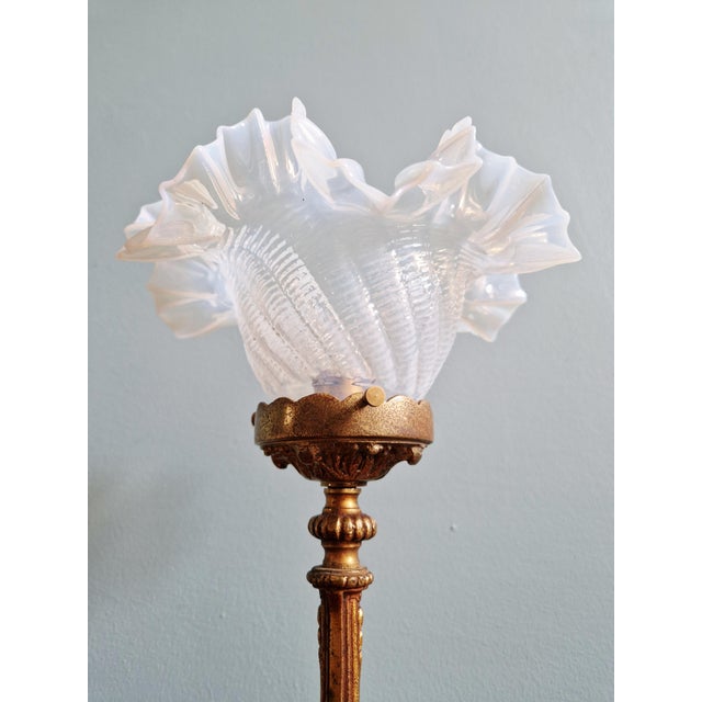 Table Lamp in Gilt Bronze and Opalescent Glass, Early 20th Century For Sale - Image 6 of 18