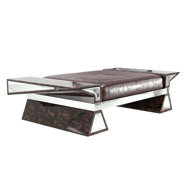 "La Ciliegia" Ottoman With Stainless Steel, Burl Walnut, Hand Crafted Bizimyer Furniture. Unmatched. Unrivalled. Designed...
