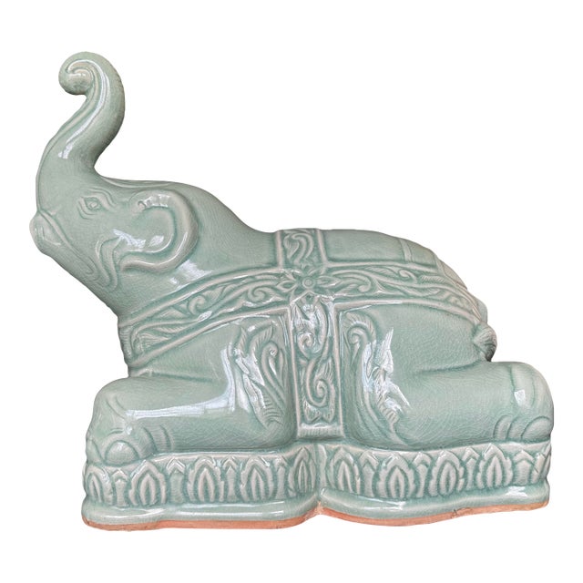 Late 20th Century Thai Celadon Elephant Sculpture | Baan Celadon Workshop, Chiang Mai For Sale