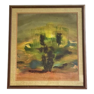 Abstract Impressionist Gouache MCM Postmodern Painting Art Signed 1950s For Sale