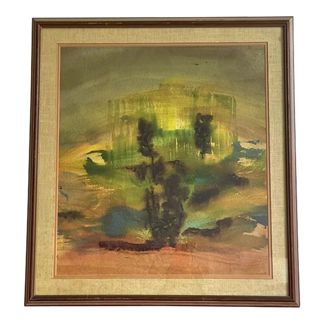 Abstract Impressionist Gouache MCM Postmodern Painting Art Signed 1950s For Sale