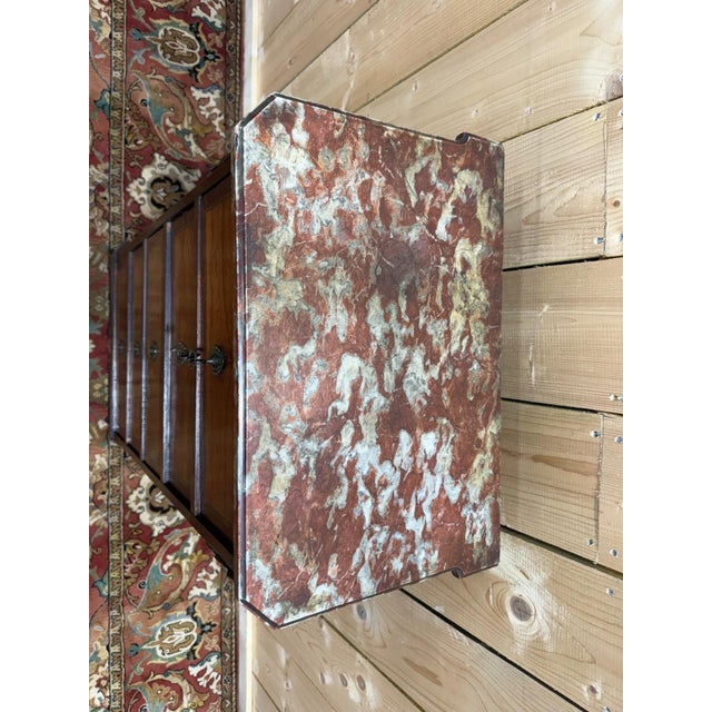 Metal Transitional Style Marquetry and Marble Chest of 5 Drawers For Sale - Image 7 of 10