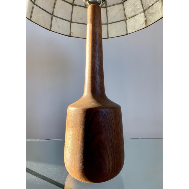 Danish Modern Table Lamp, Walnut Base With Capiz Shell Shade, 1960s For Sale - Image 10 of 16
