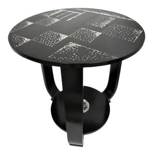 French Art Deco Black and White Egg Shell Lacquer Round Side Table