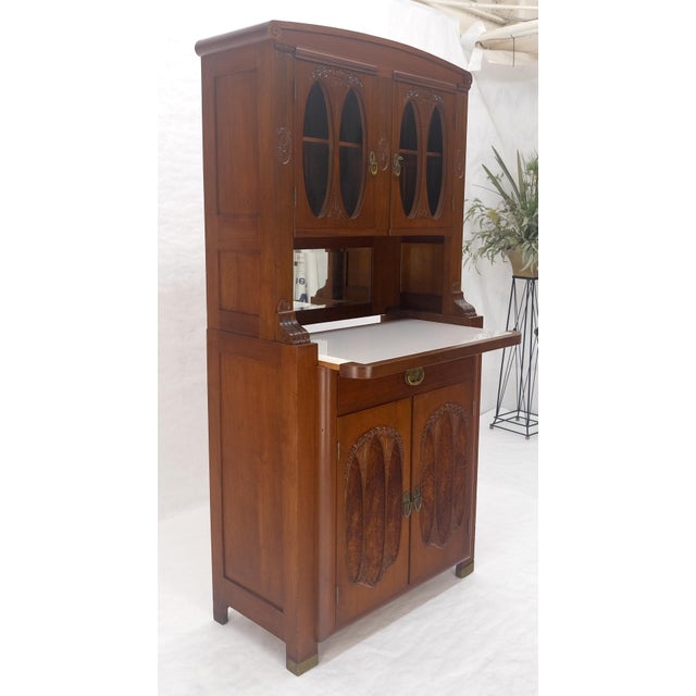 French Art Nouveau Deco Walnut & Burl Wood 78" Tall Cupboard China Cabinet MINT For Sale - Image 11 of 13
