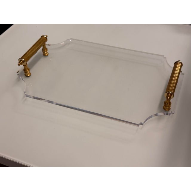 Reprotique Georgian Style Acrylic Tray + Reeded Brass Handles For Sale - Image 12 of 12