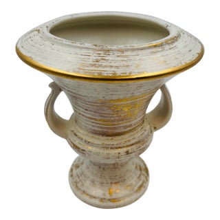 Vintage Haeger “Gold Tweed” Vase With 22k Gold Glaze – Ivory & Gold Pedestal Urn For Sale