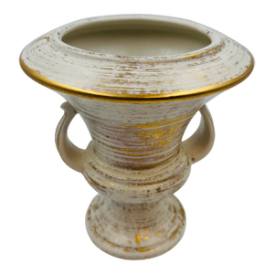 Vintage Haeger “Gold Tweed” Vase With 22k Gold Glaze – Ivory & Gold Pedestal Urn