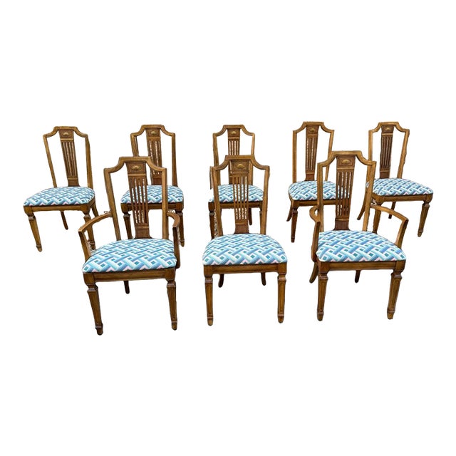Late 20th Century Vintage Carved Art Nouveau Style Dining Chairs- Set of 8 For Sale