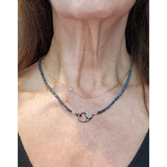 Blue Sparkling Raw Diamond Nugget Beaded Necklace Diamond Clasp For Sale - Image 10 of 11