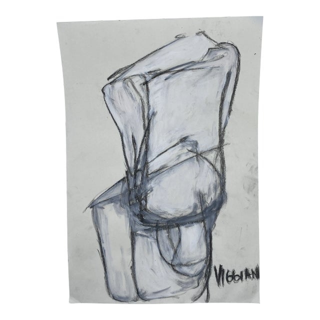 Late 20th Century Charcoal Figurative Drawing Signed Viggiani For Sale