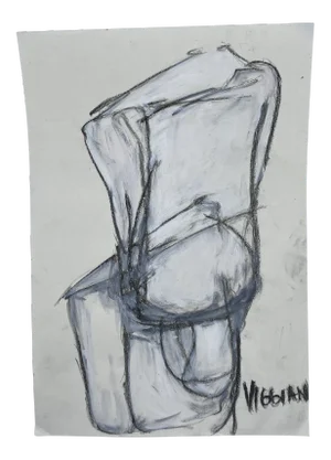 Late 20th Century Charcoal Figurative Drawing Signed Viggiani