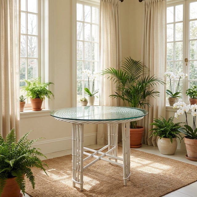 Vintage Woven Wicker and Bamboo Side Table with Glass Top. This is tough vintage is incredibly sturdy with cross...