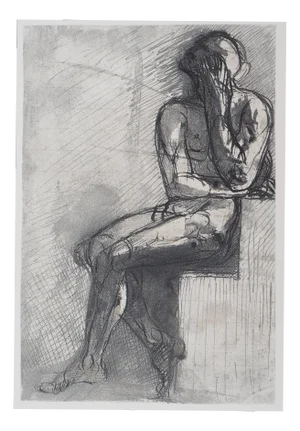 After Auguste Rodin, Seated Man, Engraving