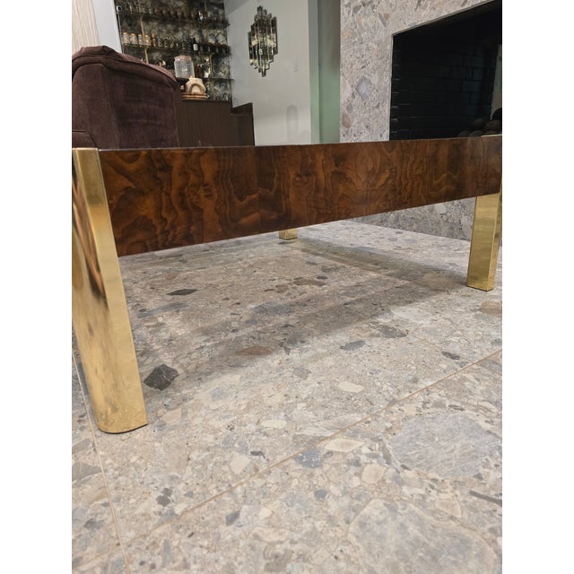 Mid 20th Century Mid 20th Century Burl and Brass Coffee Table Attributed to Century Furniture For Sale - Image 5 of 12