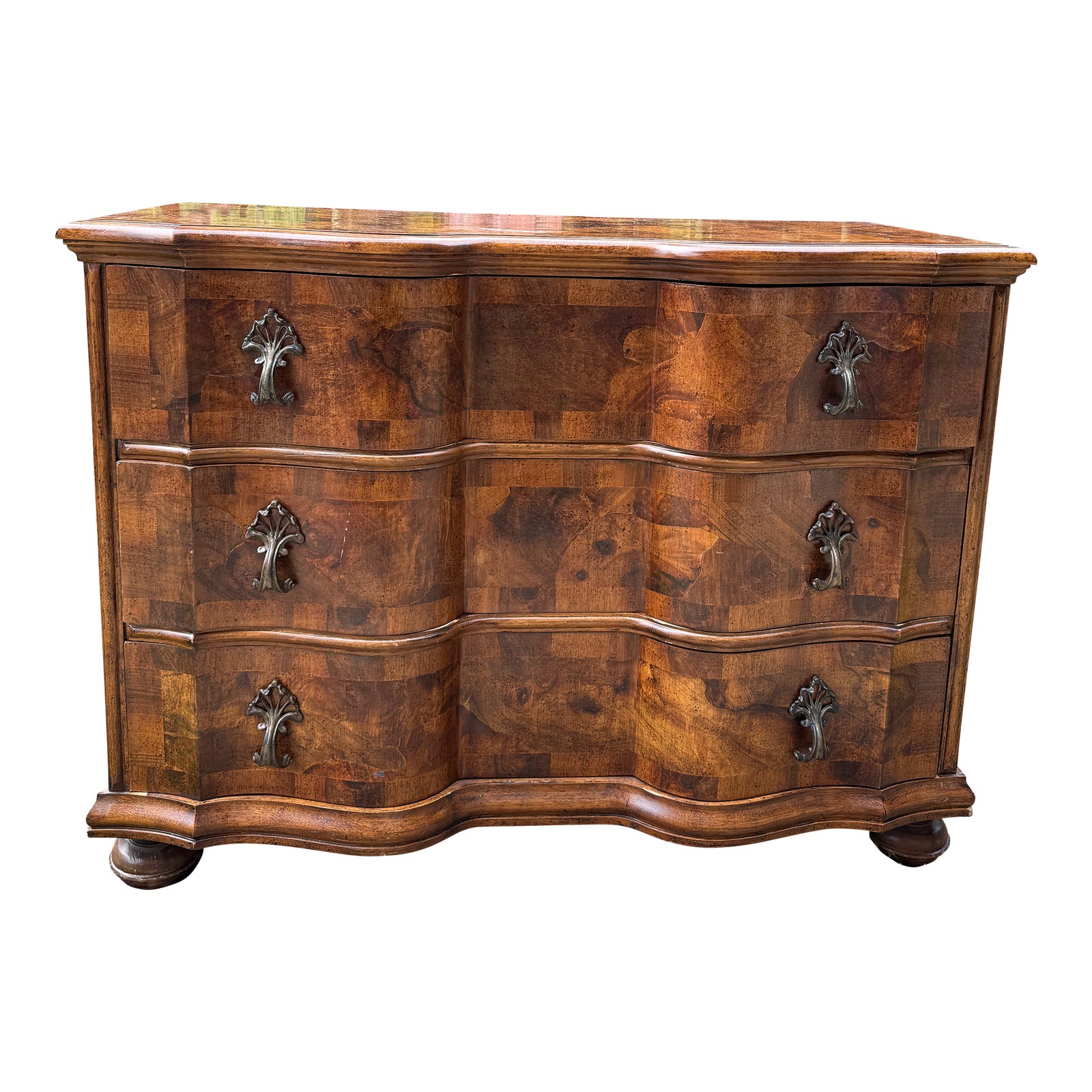 Burlwood Inlay Magnifico Rococo Italian 3 Drawer Dresser With ...