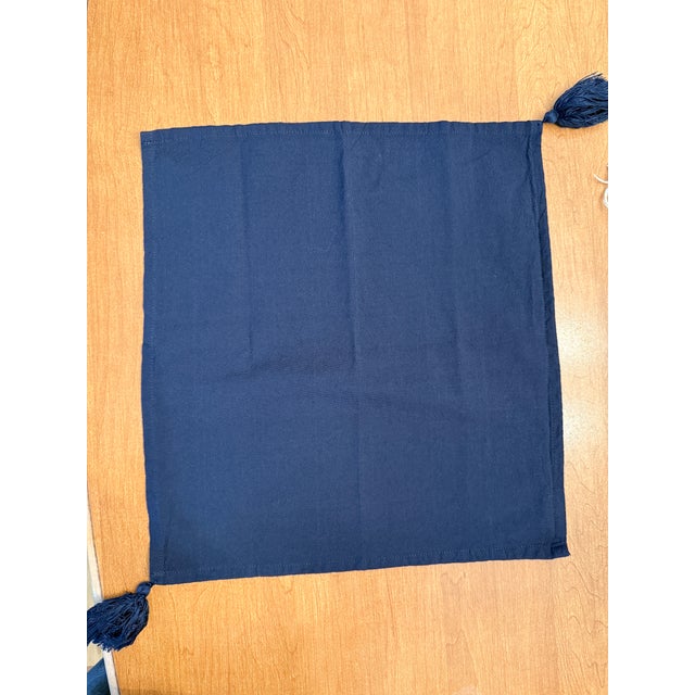 75 Everhome navy napkins with 2 tassels. Purchased from Bed Bath and Beyond. 58% cotton 42% polyester 45 cm (approx 17.75...