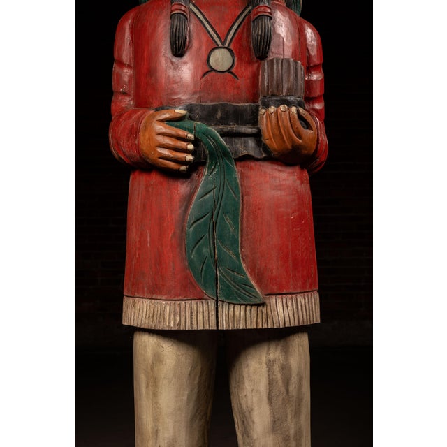 Mid 20th Century Vintage Hand-Carved Cigar Store Indian Figure For Sale - Image 5 of 16