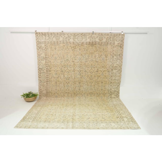 Textile 1970s Vintage Turkish Handmade Wool Cotton Beige Area Rug For Sale - Image 7 of 12