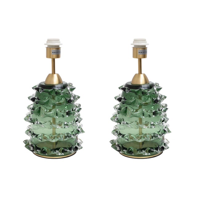 Glass Green Rostrato Murano Glass Table Lamps, 2000, Set of 2 For Sale - Image 7 of 7