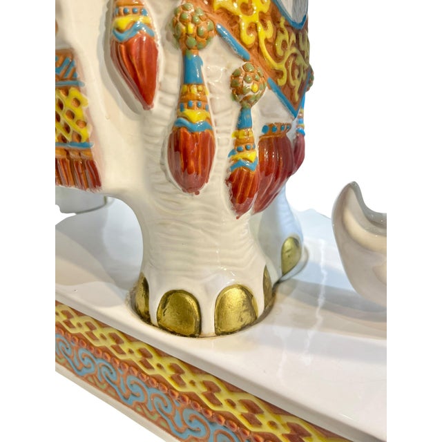 Ceramic Vintage Hollywood Regency Style Glazed Terracotta Elephant Garden Seat Stool For Sale - Image 7 of 17