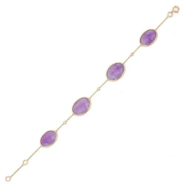 12.92 Ct Oval Cut Amethyst and Diamond Chain Bracelet for Women For Sale In New York - Image 6 of 13