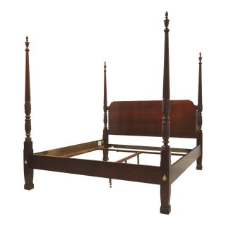 Thomasville Collectors Cherry Chippendale King Size Rice Carved Four Poster Bed For Sale