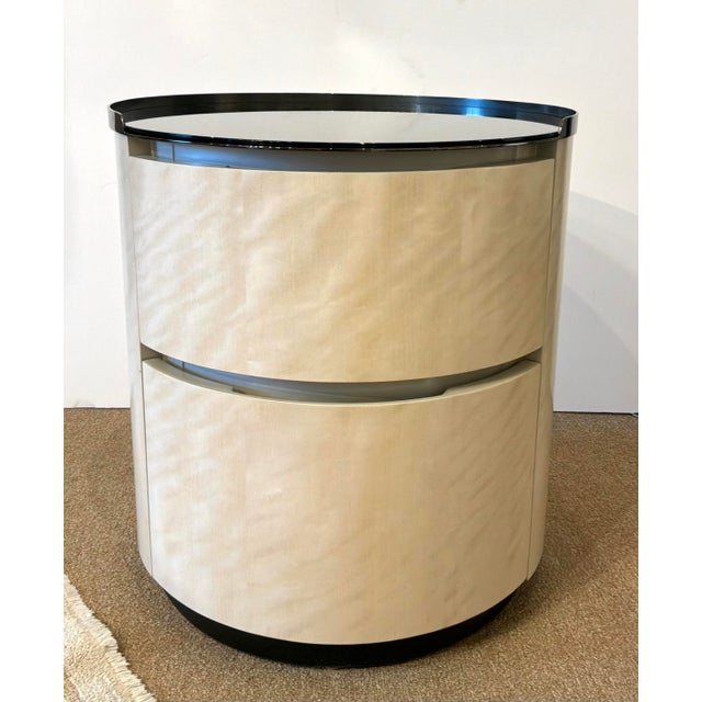 Modern Caracole Modern Taupe Velvet Clio King Bed and Muse Nightstands Set of 3 For Sale - Image 3 of 10