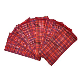 Vintage Red Plaid Cotton Napkins, Set of 9 - Ralph Lauren Style For Sale