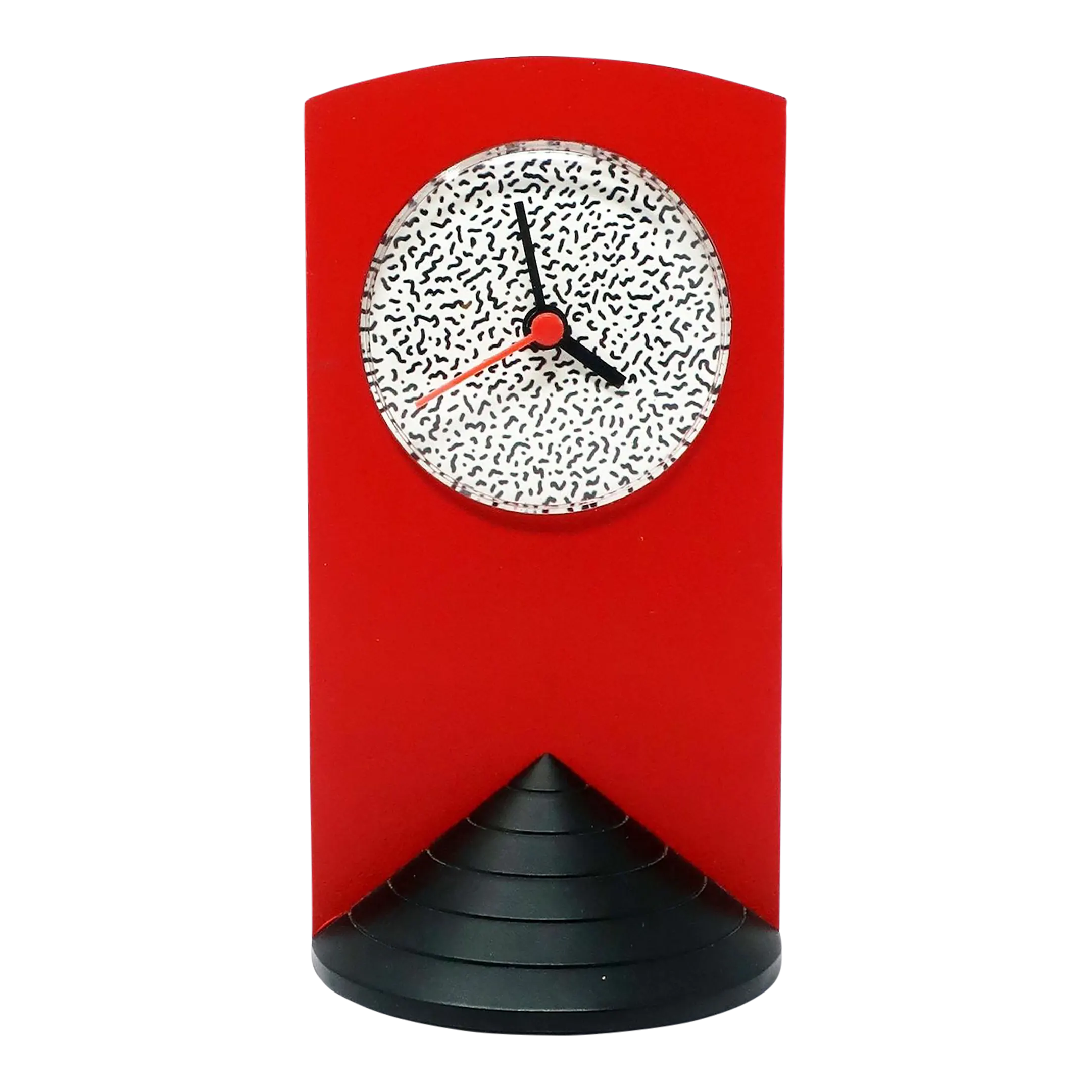 1980s Memphis Style Red Triangle Base Desk Clock | Chairish
