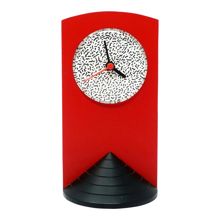 1980s Memphis Style Red Triangle Base Desk Clock | Chairish