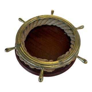 Nautical Ship Wheel Brass and Rope Catchall, 1970s For Sale