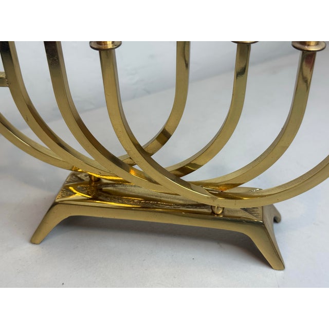 Brass Vintage Wainberg Israel Brass Hanukkah Menorah Mid Century Modern 9 Arm For Sale - Image 8 of 9