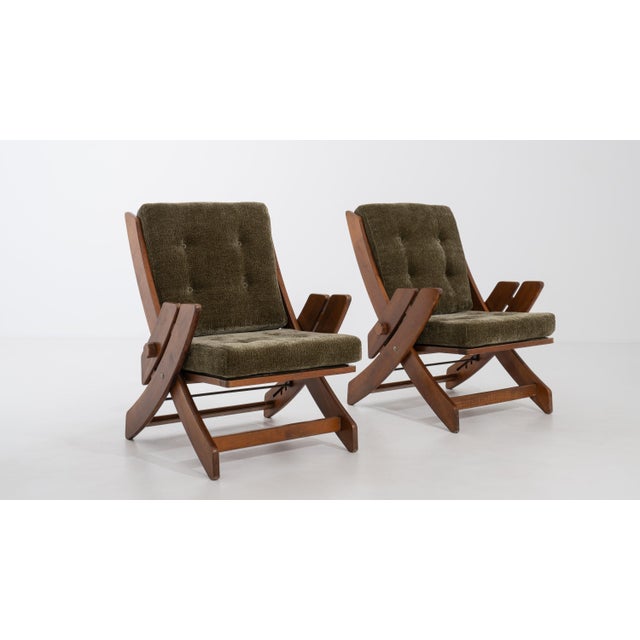 Pair Of Mid-Century Modern Lounge Armchairs With Adjustable Backs Green For Sale - Image 9 of 18
