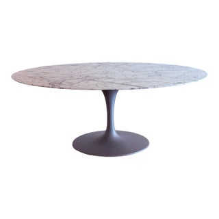 Eero Saarinen Oval Tulip Dining Table — 72" Arabescato Marble, Knoll For Sale