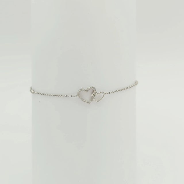 White Diamond Two Hearts Bracelet in 18K White Gold For Sale - Image 4 of 6