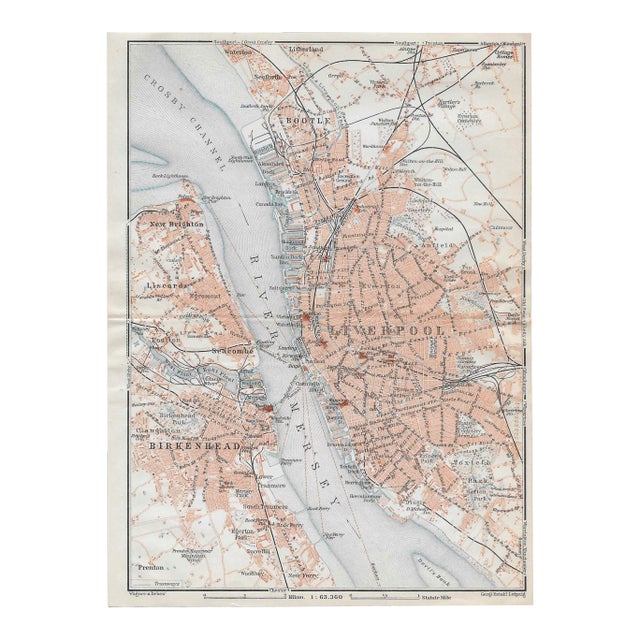 1910 Antique English Map of Liverpool For Sale