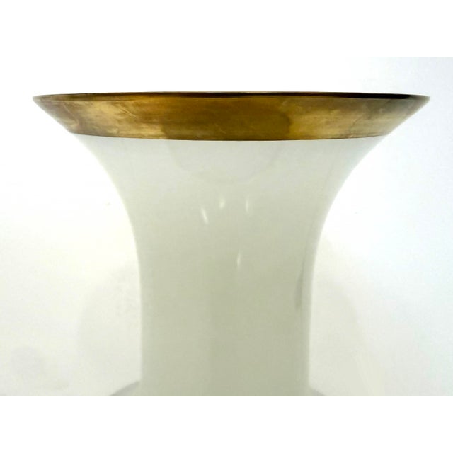 Mid-Century Modern Large Itallian Mid-Century Opaline Glass Vase With Gilt Accents For Sale - Image 3 of 10